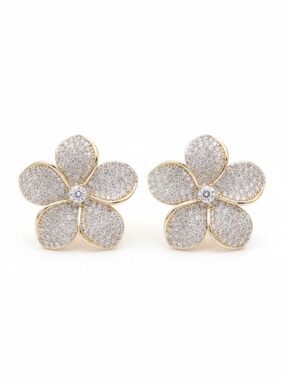 Gold Tone Cubic Zirconia Flower Earrings
